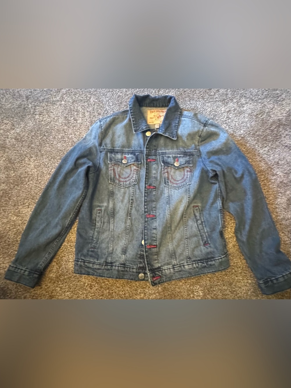 True Religion True Logo Medium Blue Quartz Wash Denim Jacket Mens Small NWT Rare